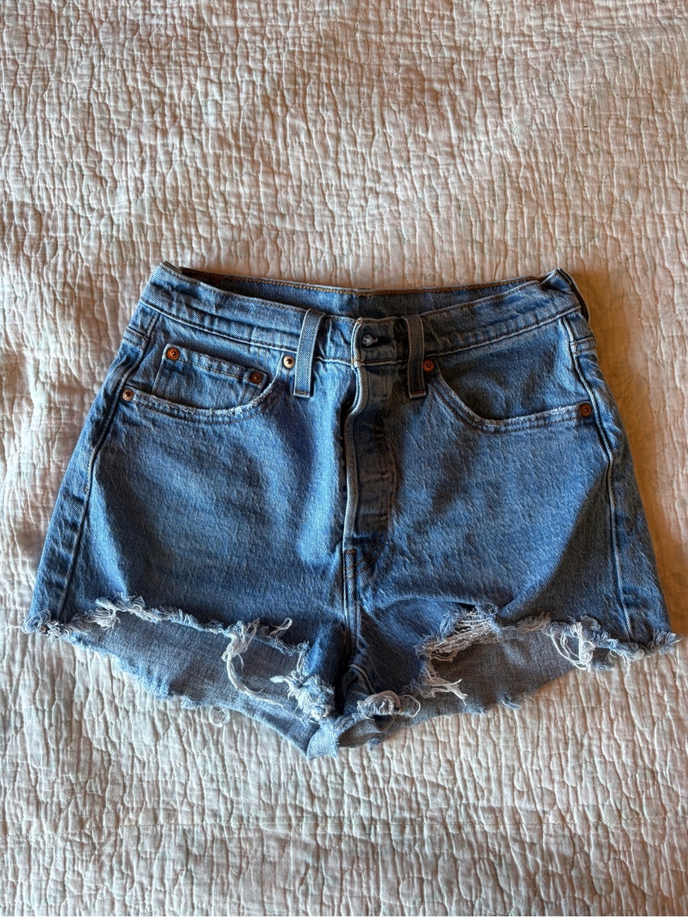 Levi's Distressed Mid-Blue Denim Cutoff Shorts